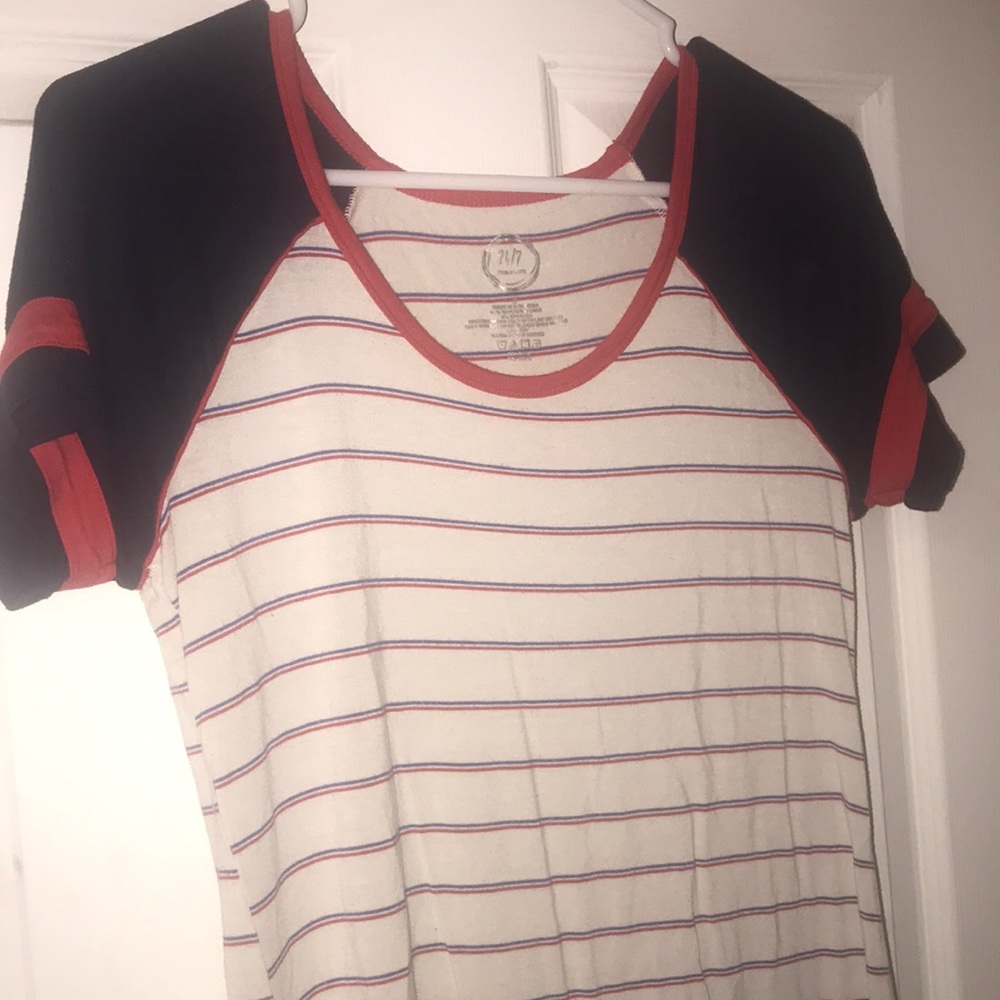 Maurices, red white and blue striped top.